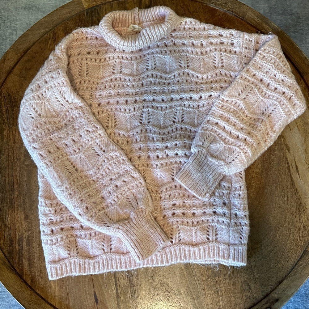 Caslon Womens Crochet Sweater Long Sleeve Turtleneck Pullover Pink Size XS
